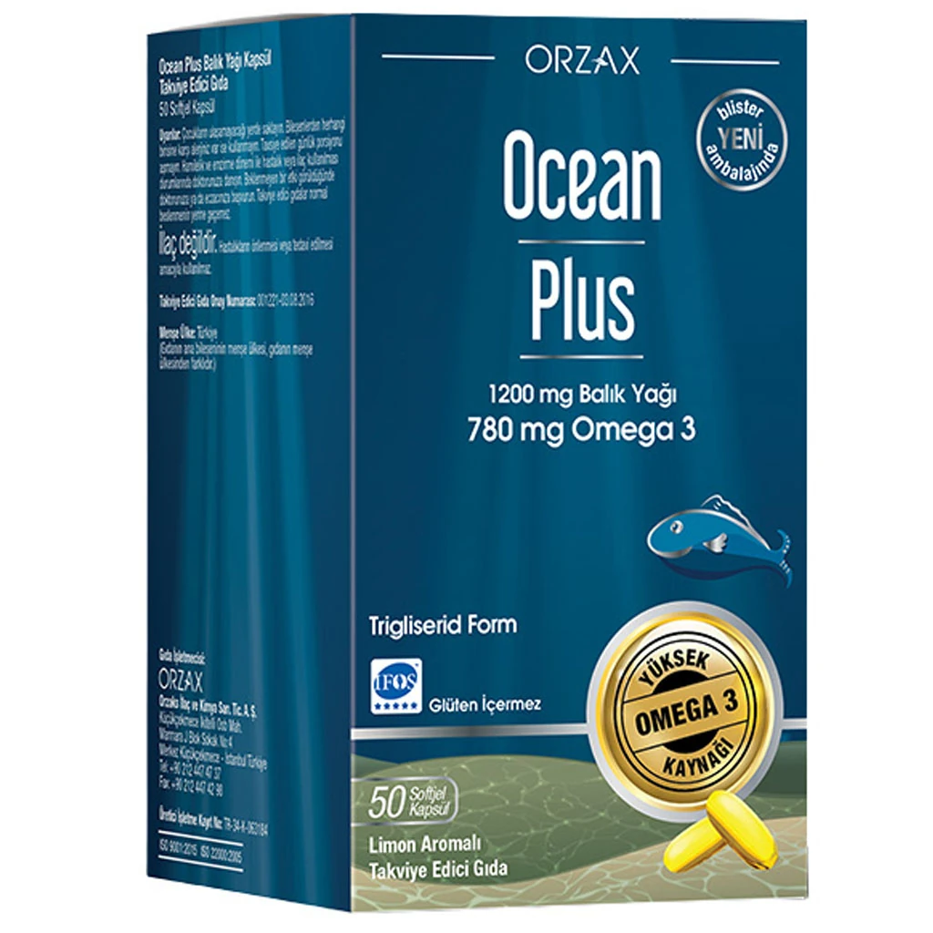 OCEAN Plus 1200 mg 50 Kapsül – Omega-3 İçeren Takviye Edici Gıda